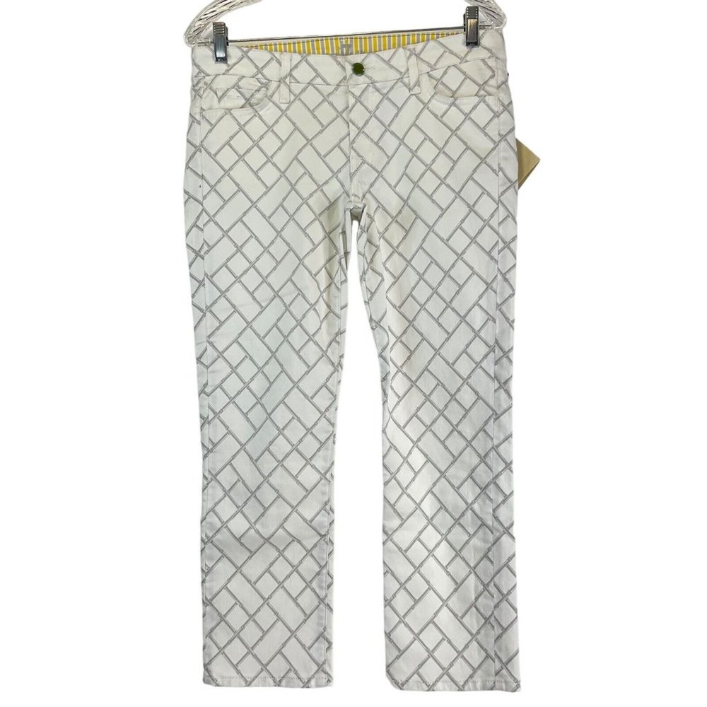 7 For All Mankind Jonathan Adler Pants Women's Sz 32 White Cropped Gwenevere Nwt